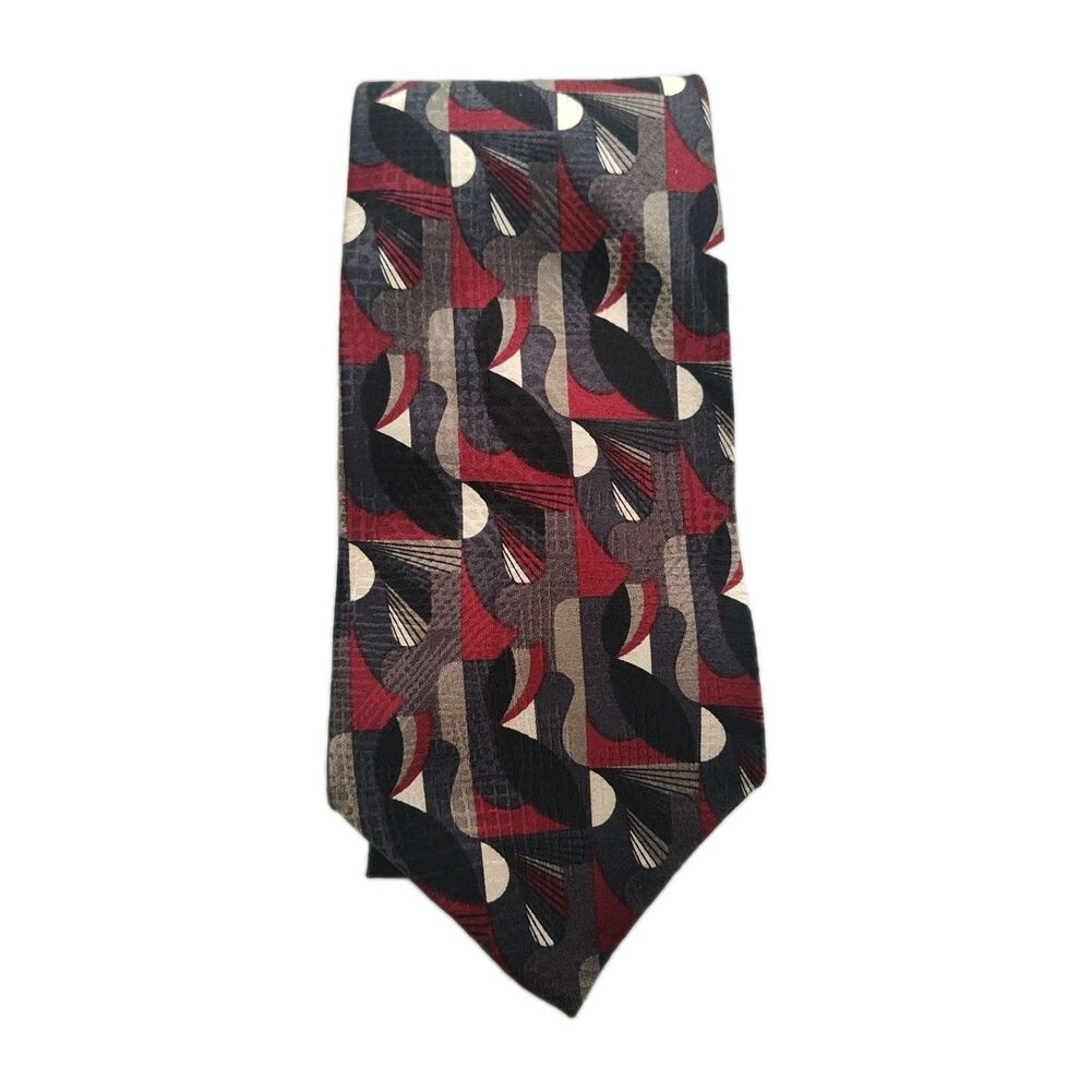 Henry Grethel men's tie, gray and burgundy, 63‎ in, extra long, 100% silk